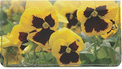 Yellow Pansies Leather Checkbook Cover