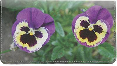 Purple Pansies Leather Checkbook Cover