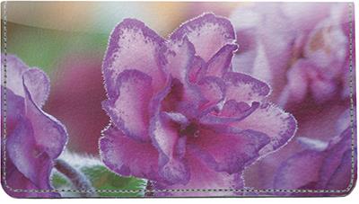 Pretty African Violets Leather Checkbook Cover