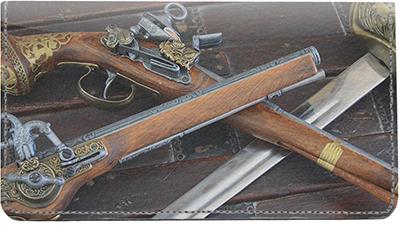 Vintage Pistols Leather Checkbook Cover