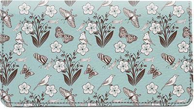 Birds and Butterflies Leather Checkbook Cover