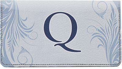 Floral Monogram Q Leather Checkbook Cover
