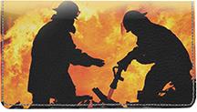 Battling Firefighters Leather Checkbook Cover