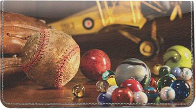 Childhood Toys Leather Checkbook Cover