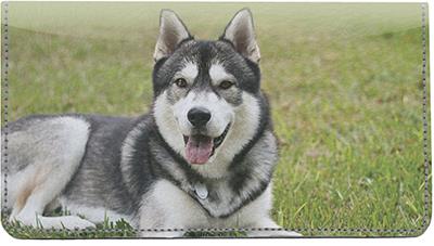 Siberian Huskies Leather Checkbook Cover