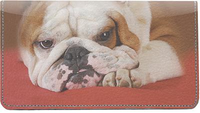 English Bulldogs Leather Checkbook Cover