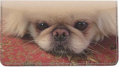 Pekingese Leather Checkbook Cover
