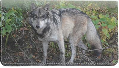 Grey Wolves Leather Checkbook Cover