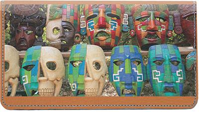 Traditional Masks Leather Checkbook Cover