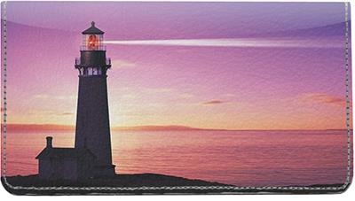 Lighthouses At Night Leather Checkbook Cover