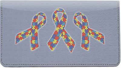 Autism Ribbons Leather Checkbook Cover