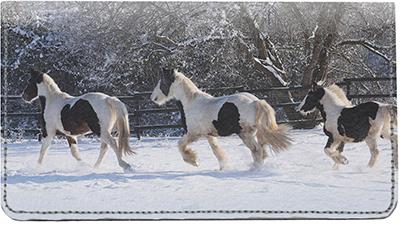 Horses in the Snow Leather Checkbook Cover