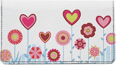 Retro Heart Flowers Leather Checkbook Cover