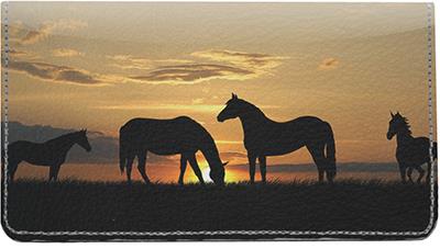 Sunset Horses Leather Checkbook Cover