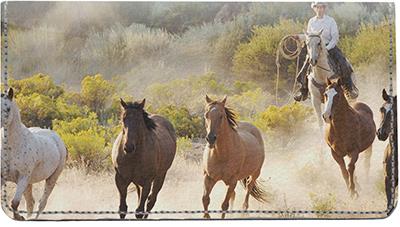 Horse Roundup Leather Checkbook Cover