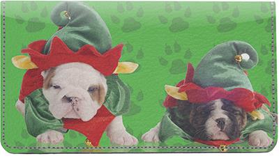 Silly Bulldog Pups Leather Checkbook Cover