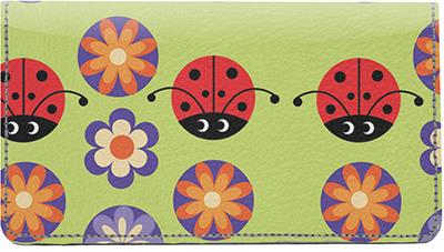 Ladybugs and Flowers Leather Checkbook Cover