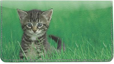 Tabby Kittens Leather Checkbook Cover