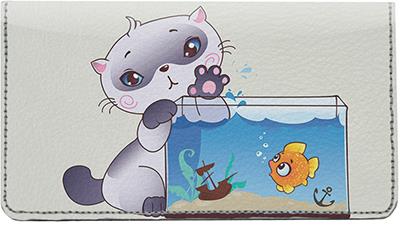 Playful Kittens Leather Checkbook Cover