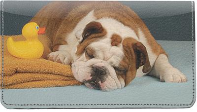 Bulldogs Having Fun Leather Checkbook Cover