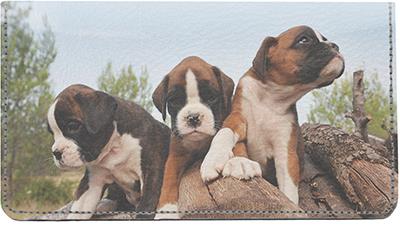 Boxer Puppies Leather Checkbook Cover