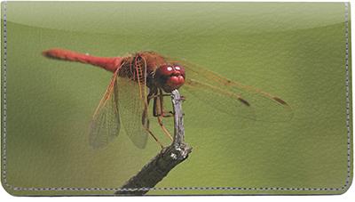 Red Dragonflies Leather Checkbook Cover