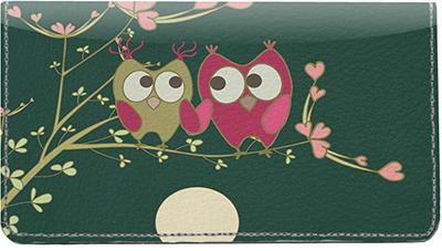 Owl Couple Leather Checkbook Cover