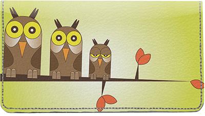 Owl Family Leather Checkbook Cover
