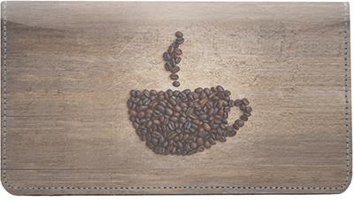 Coffee Time Leather Checkbook Cover