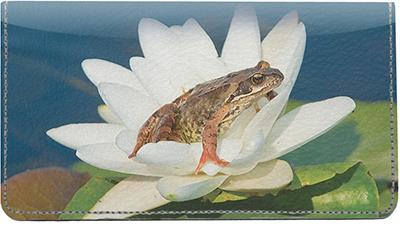 Frog On Lily Leather Checkbook Cover
