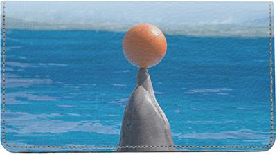 Playful Dolphins Leather Checkbook Cover