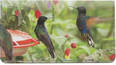 Hummingbirds On Feeders Leather Checkbook Cover