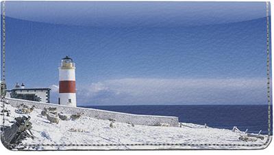 Snowy Lighthouses Leather Checkbook Cover