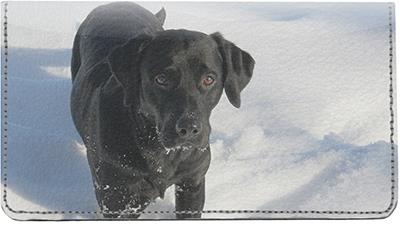 Black Labs In The Snow Leather Checkbook Cover