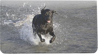 Black Labs In The Water Leather Checkbook Cover