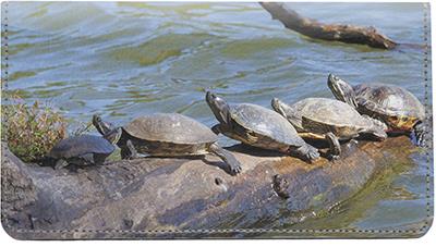 Water-Logged Turtles Leather Checkbook Cover