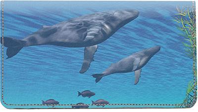 Whale Illustration Leather Checkbook Cover