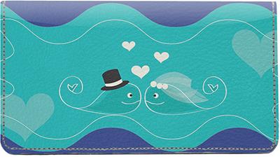Romantic Whales Leather Checkbook Cover