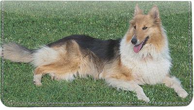 Collies In The Grass Leather Checkbook Cover
