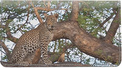 Leopard In Tree Leather Checkbook Cover