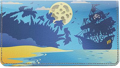 Night Seascape Leather Checkbook Cover