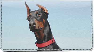 Curious Dobermans Leather Checkbook Cover