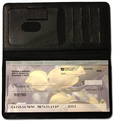 Black Textured Leather Checkbook Cover