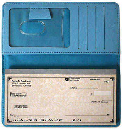 Light Blue Textured Leather Checkbook Cover