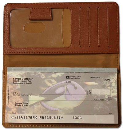 Brown Textured Leather Checkbook Cover