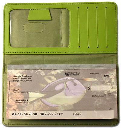Lime Green Smooth Leather Checkbook Cover