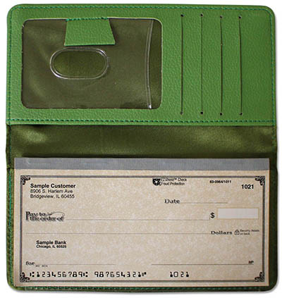 Green Textured Leather Checkbook Cover