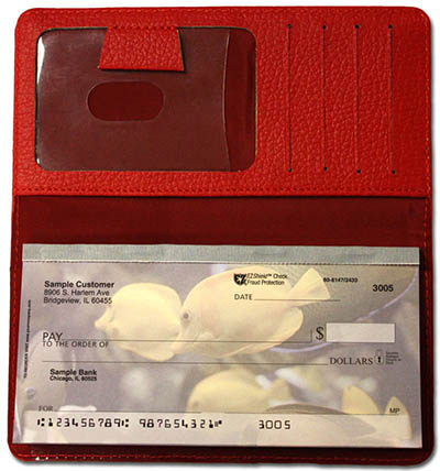 Red Textured Leather Checkbook Cover