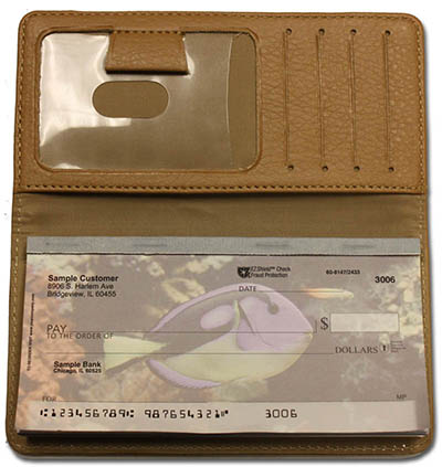 Tan Textured Leather Checkbook Cover