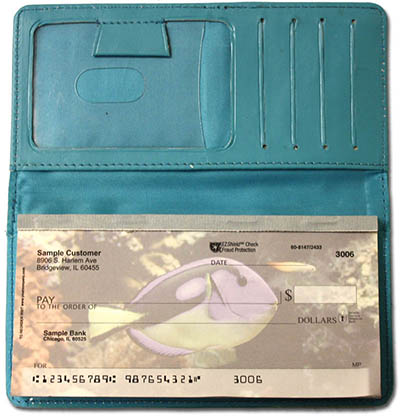 Teal Smooth Leather Checkbook Cover